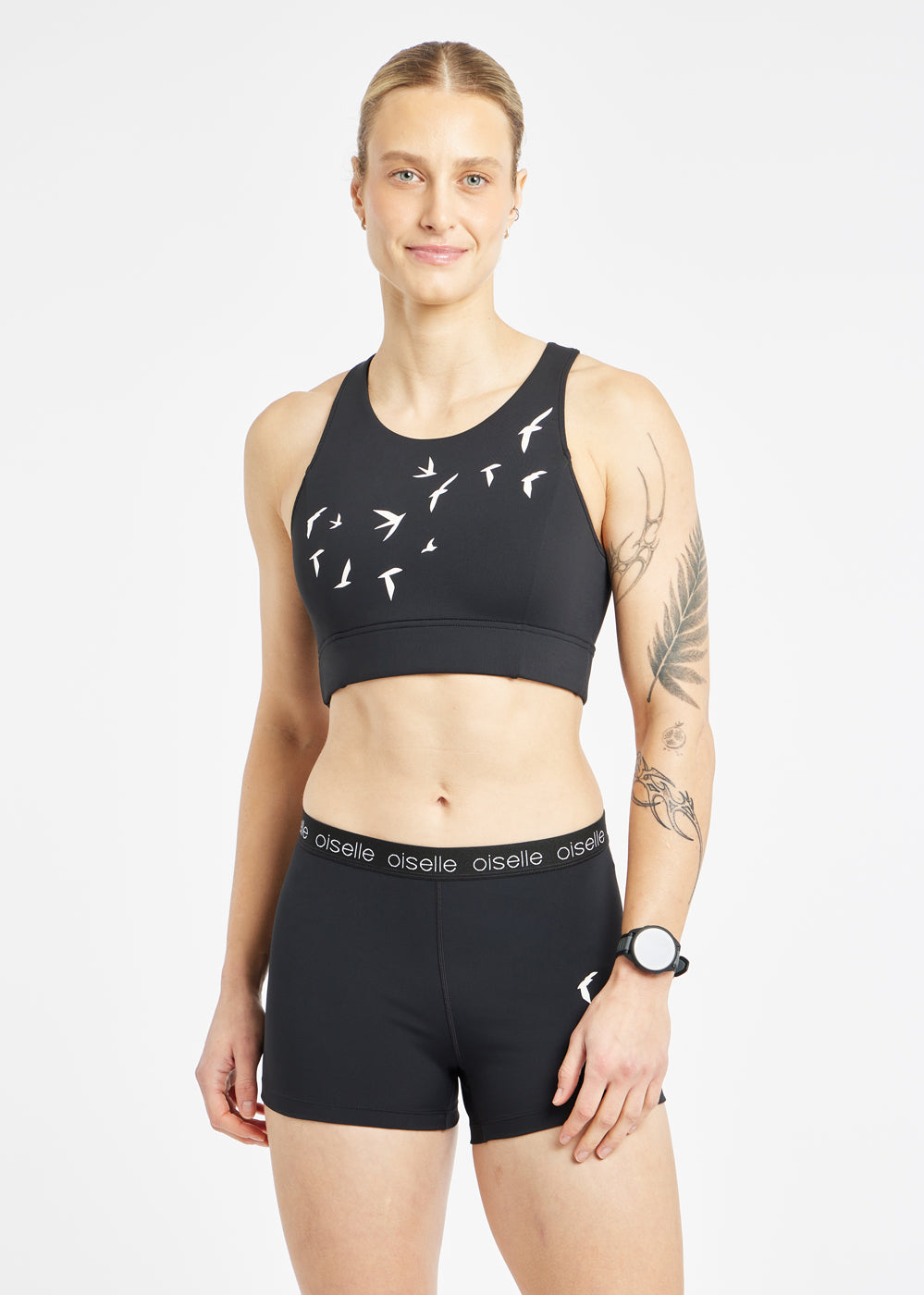 Race Day Sports Bra in Black, front view