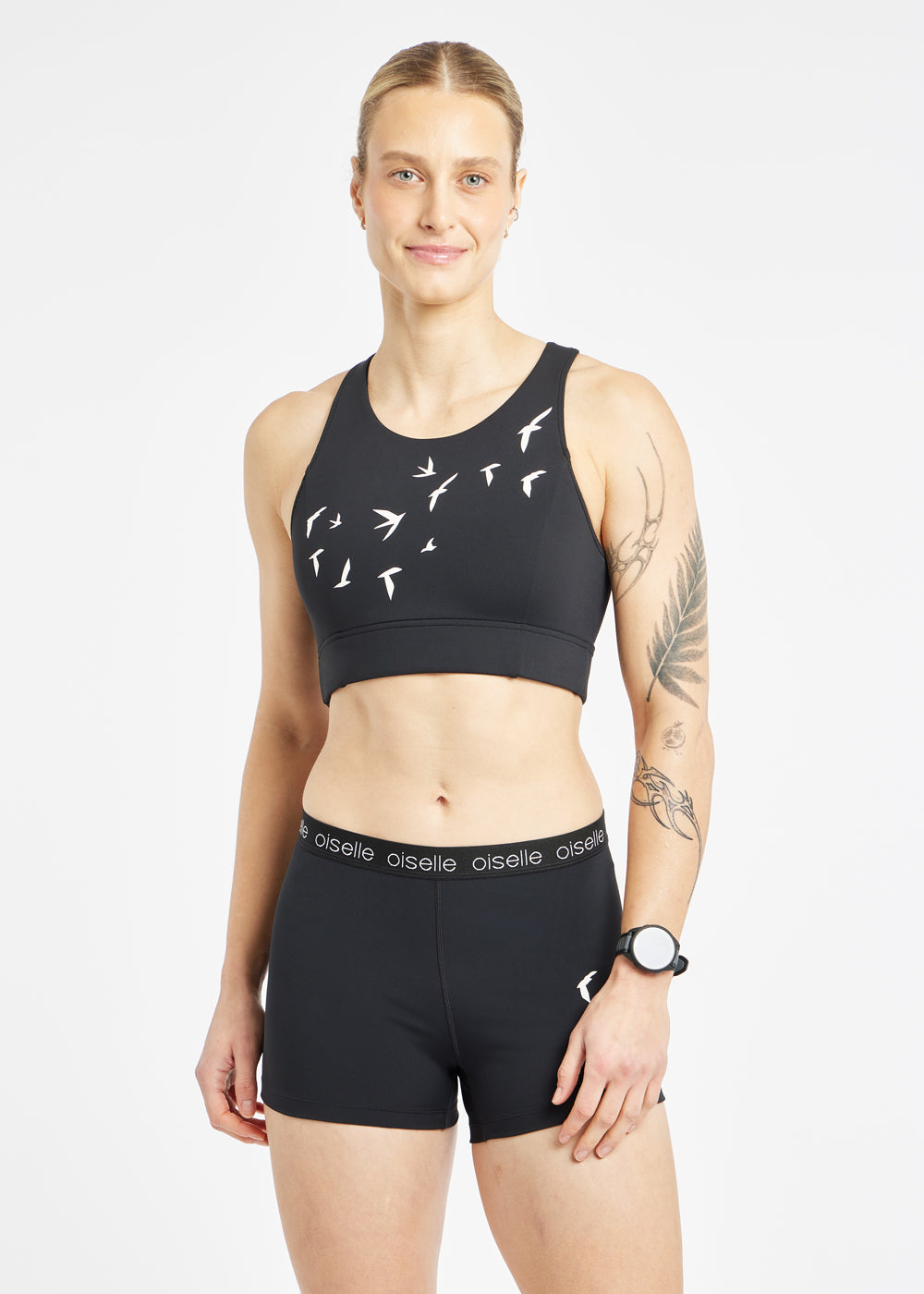 Race Day Sports Bra in Black, front view