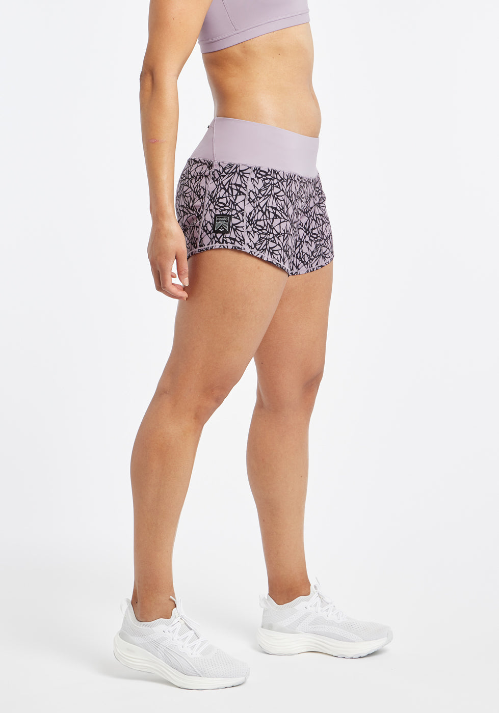 Roga 4" Running Shorts in Light Purple Lavender print, side view