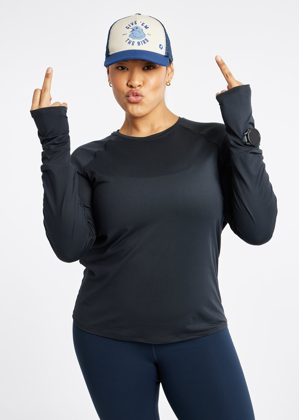 Runner Trucker Hat in Ivory with Give Em The Bird logo