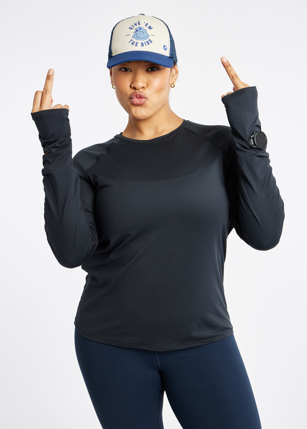 Runner Trucker Hat in Ivory with Give Em The Bird logo