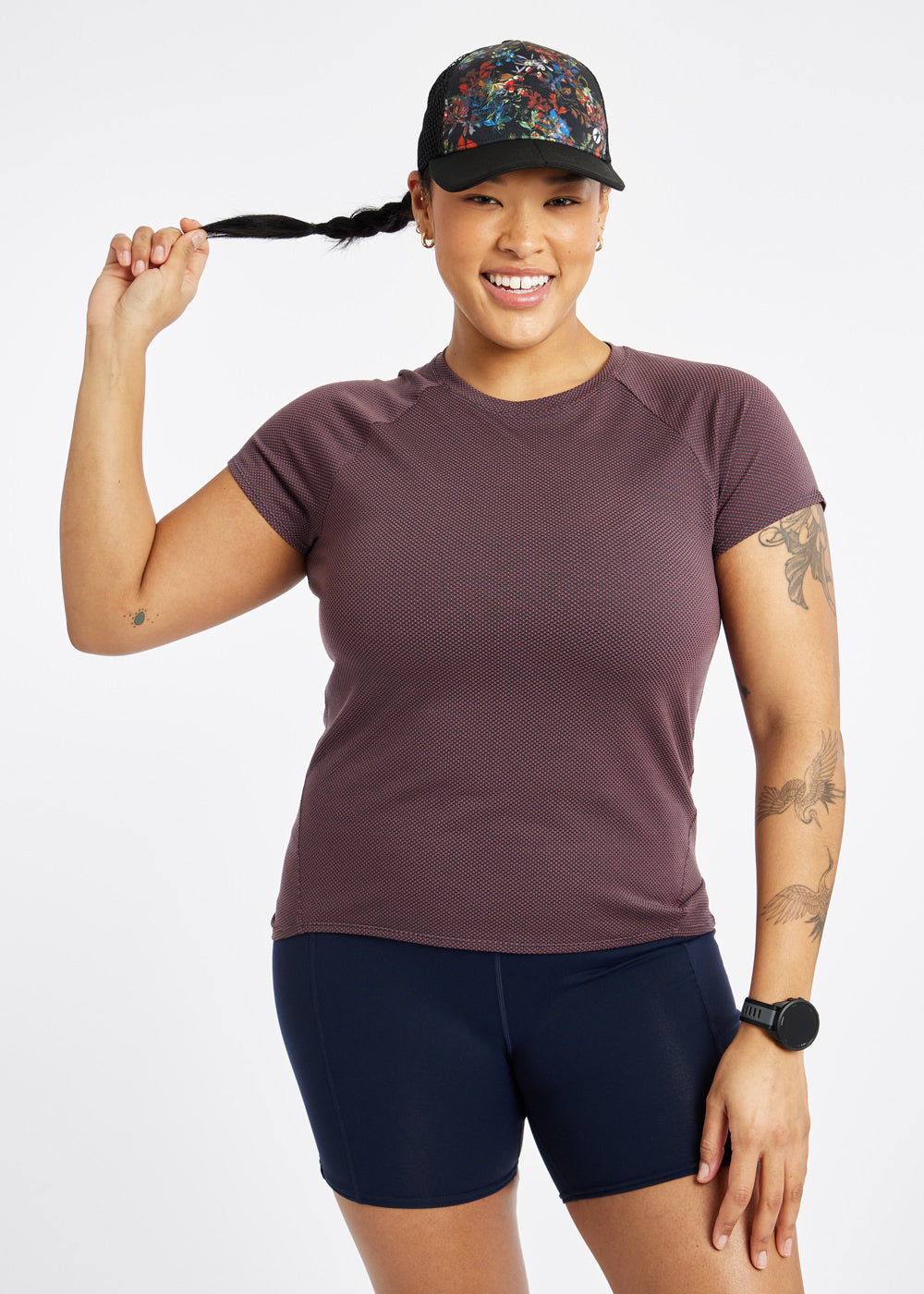 Runner Trucker Hat in Dark Floral Print, front