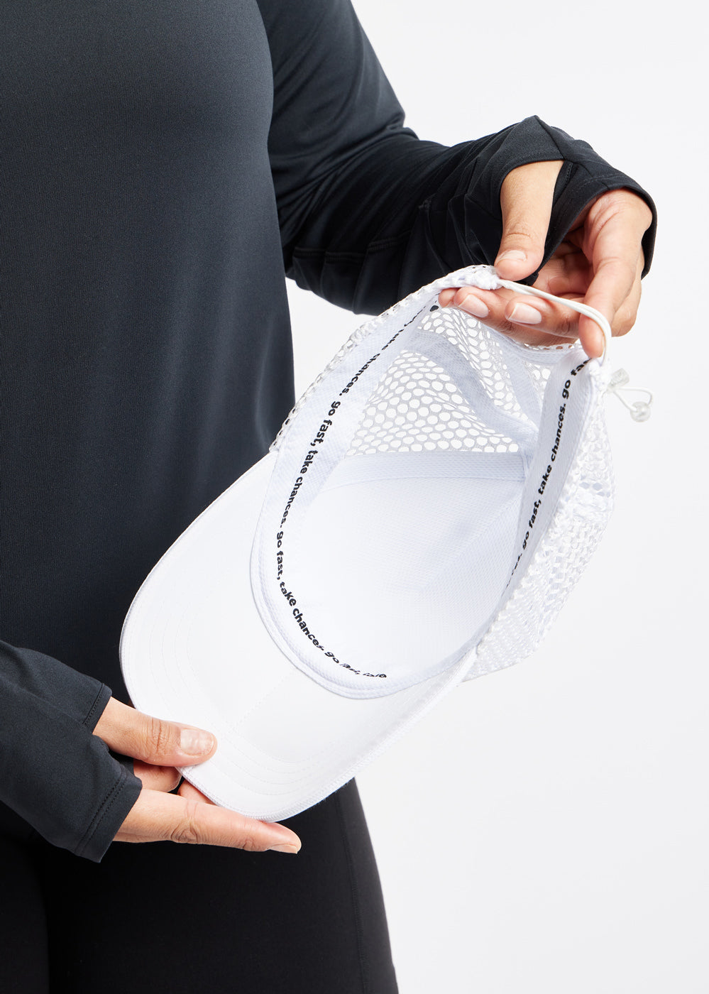 Runner Trucker Hat in Light Purple Lavender Print, inside detail view