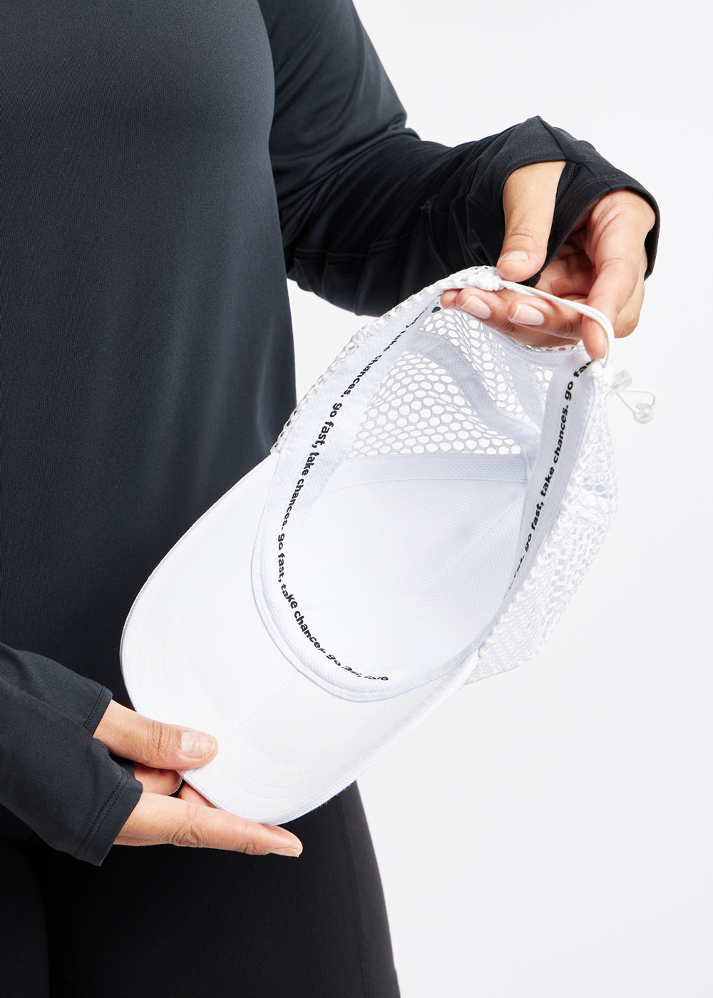 Runner Trucker Hat in Light Purple Lavender Print, inside detail view