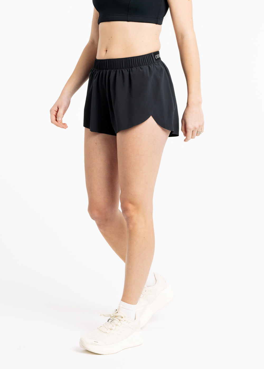 Running Shorts 2.5" inseam in black, semi-side view