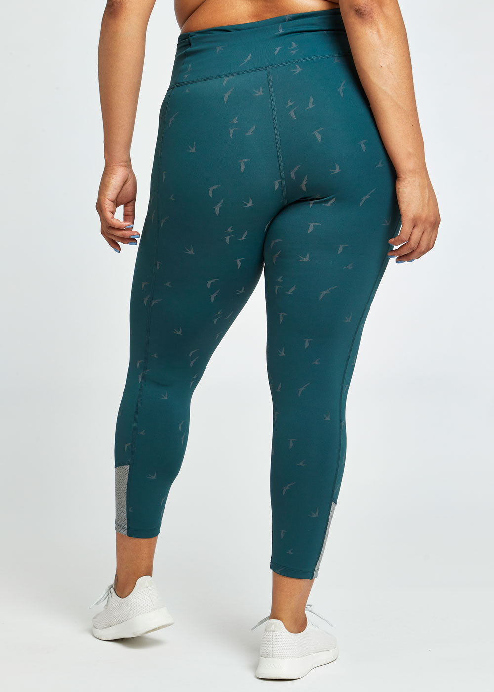 Firecracker Reflective Tights in Juniper green, back view