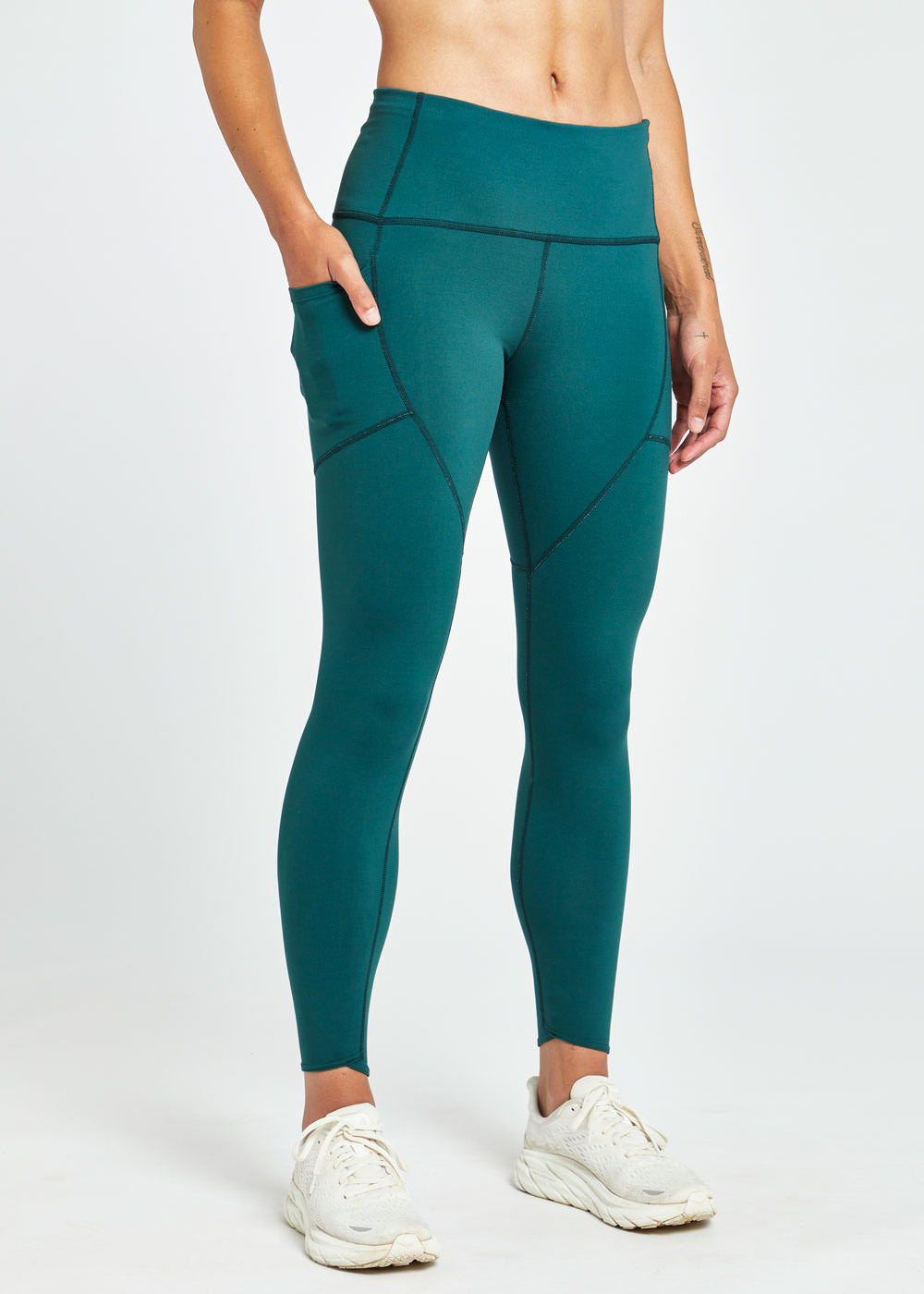 Flyout Cold Weather Running Tights in Green, front view