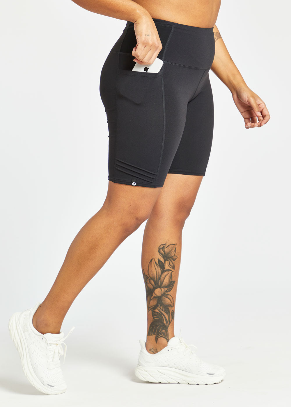 Long Pocket Jogger 8.25-inch shorts in black, side view