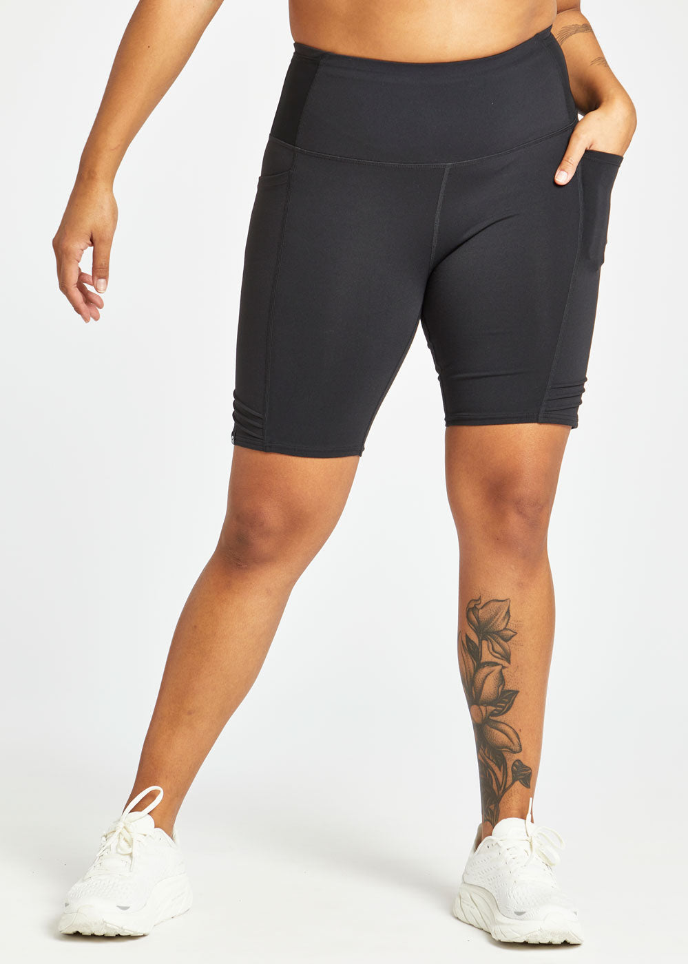 Long Pocket Jogger 8.25-inch shorts in black, front view