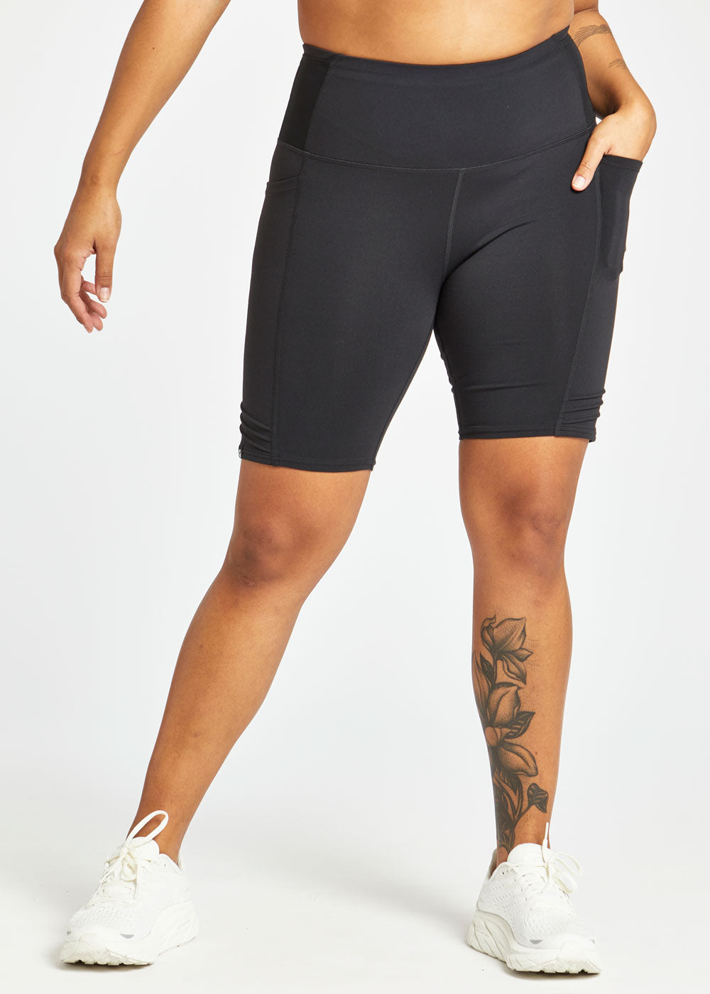 Long Pocket Jogger 8.25-inch shorts in black, front view