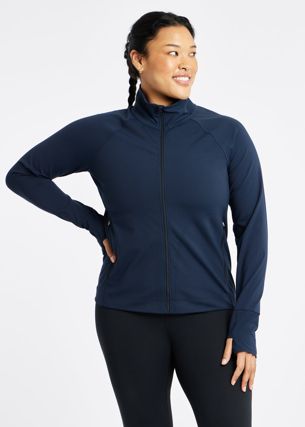 Essential Bird Full Zip Jacket in Ink Blue, front view