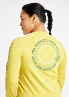 Essential Bird Graphic Long Sleeve in Saffron yellow, back detail view