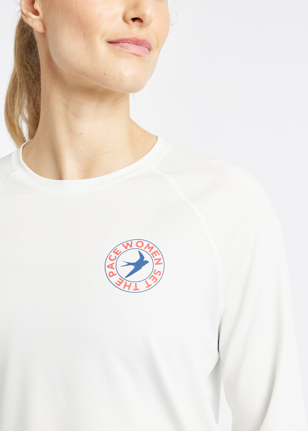 Essential Bird Graphic Long Sleeve in White, front detail view