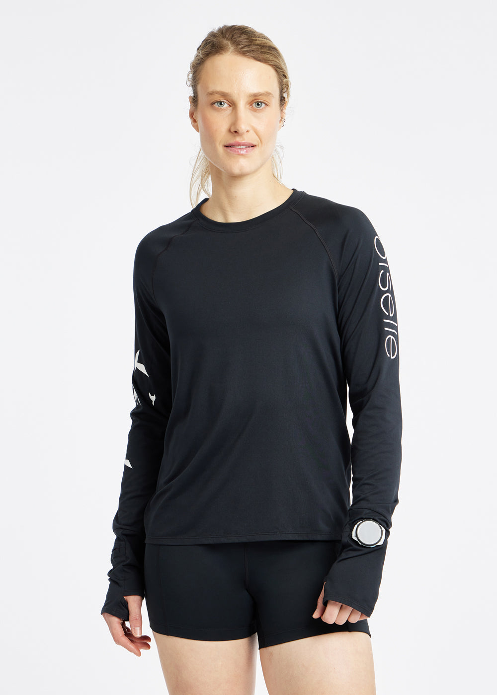 Essential Bird Long Sleeve in Black with birds, front view