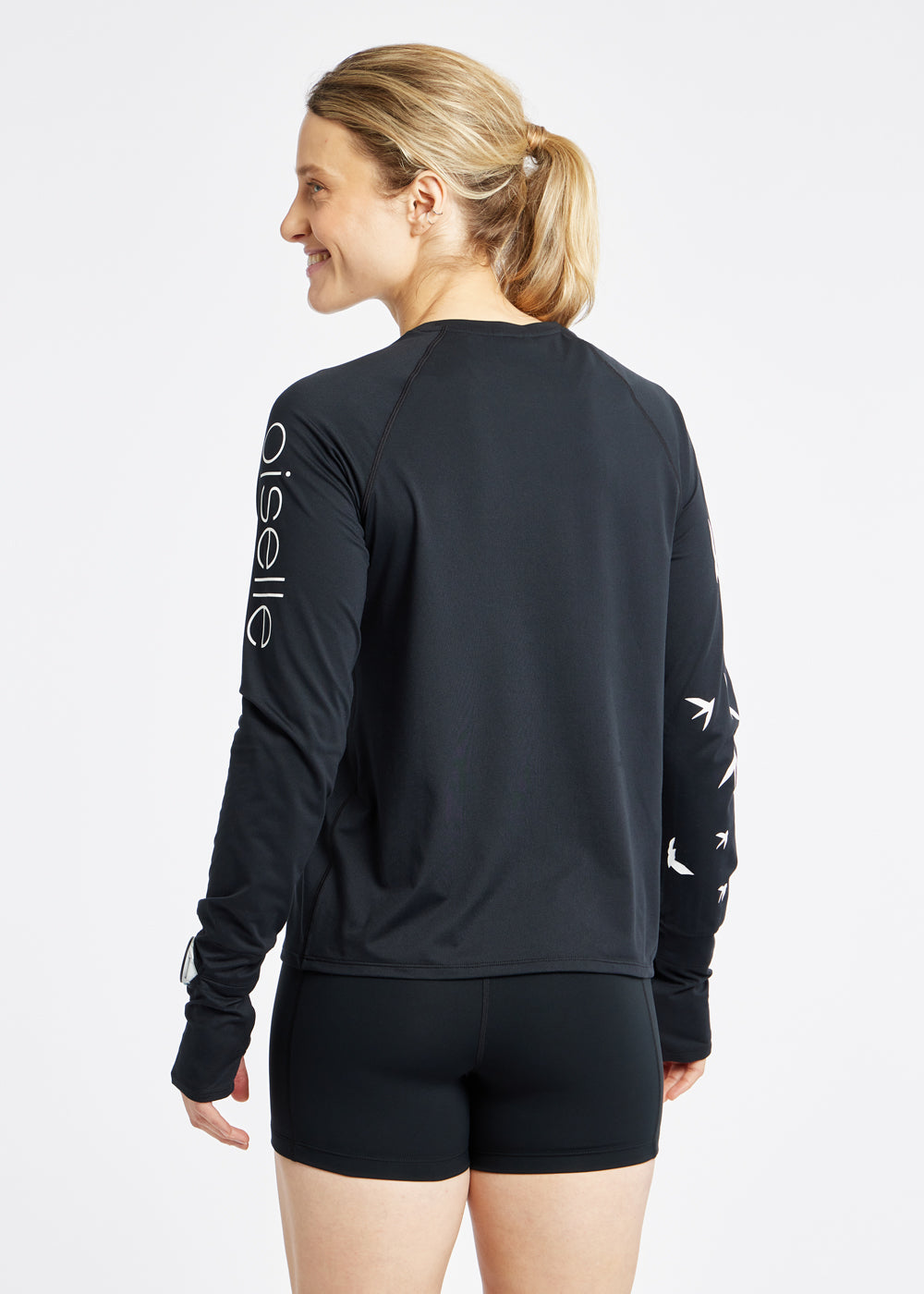 Essential Bird Long Sleeve in Black with birds, back view