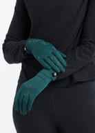 Firecracker Reflective Running Gloves in Juniper green, detail view