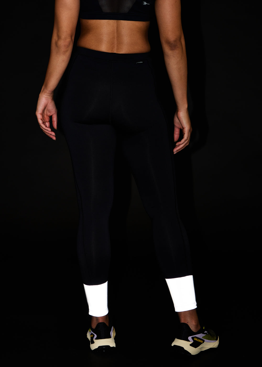 Fireglow Fleece Running Tights in Black, back reflective view