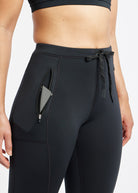 Fireglow Fleece Running Tights in Black, waist drawcord detail view