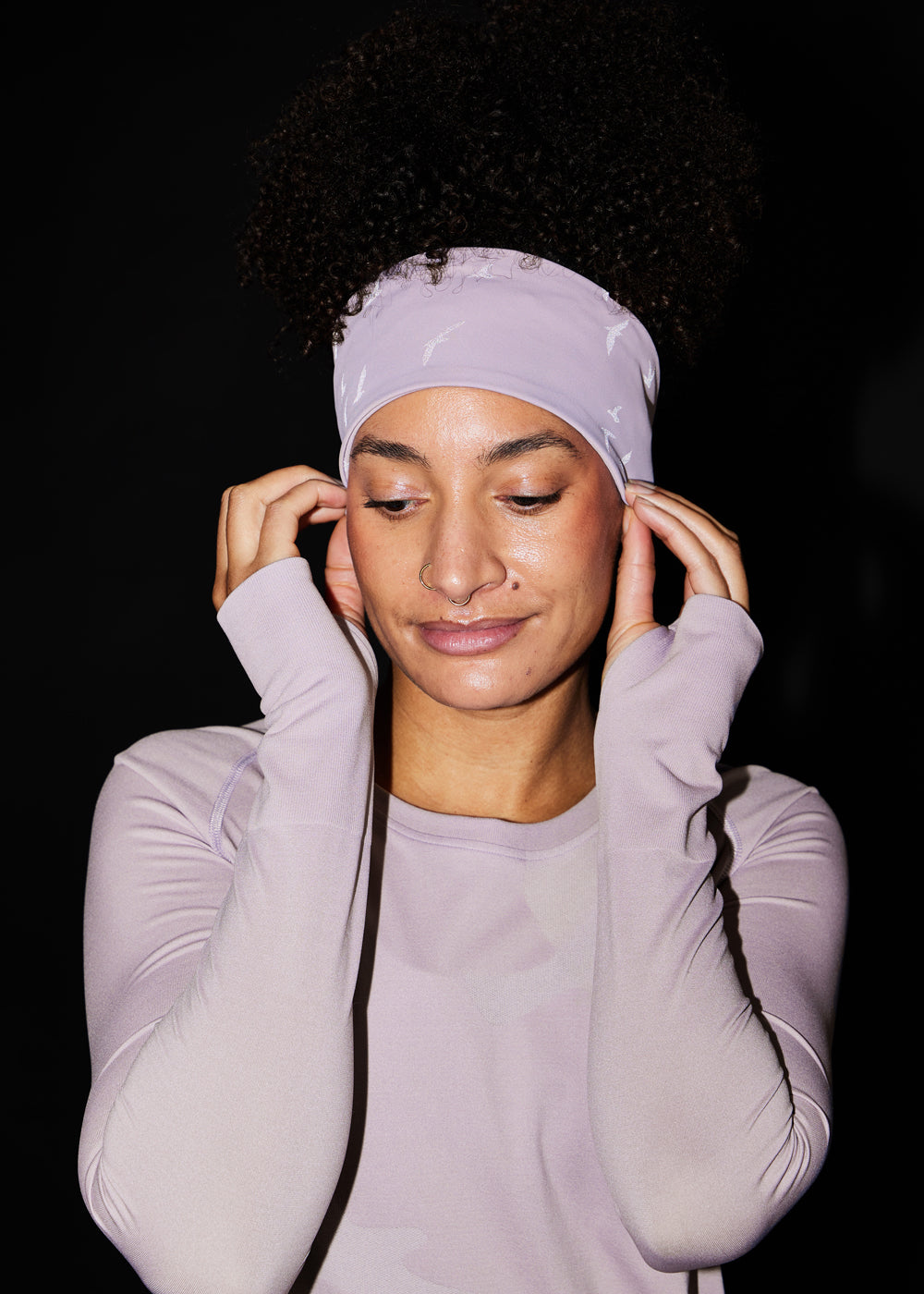 Firecracker Reflective Earband in Lavender Purple, front
