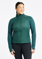 Firecracker Insulated Running Jacket in Juniper green, front