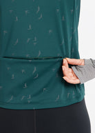 Firecracker Insulated Running Vest in Juniper green, back pocket detail