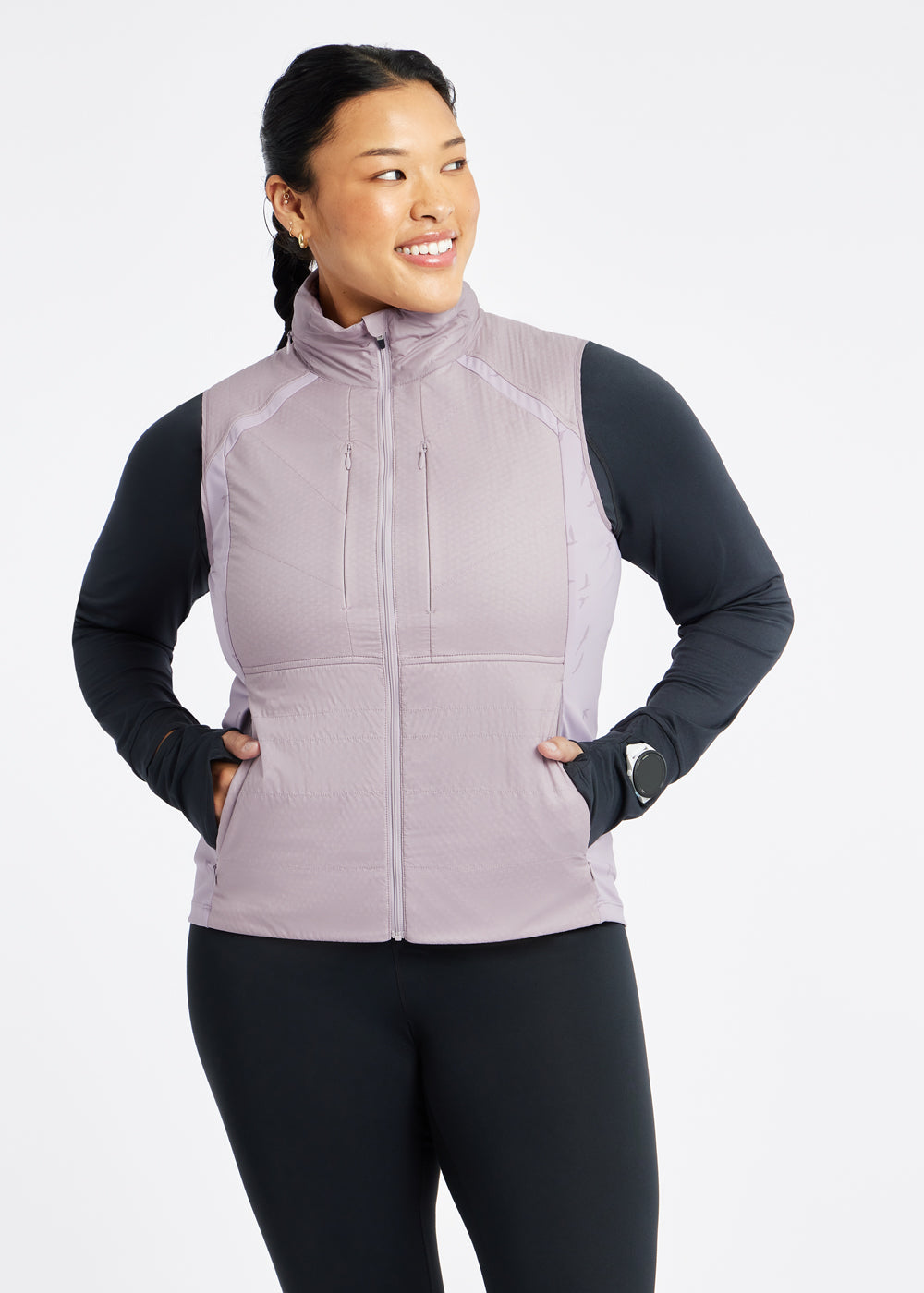 Firecracker Insulated Running Vest in Lavender purple, front