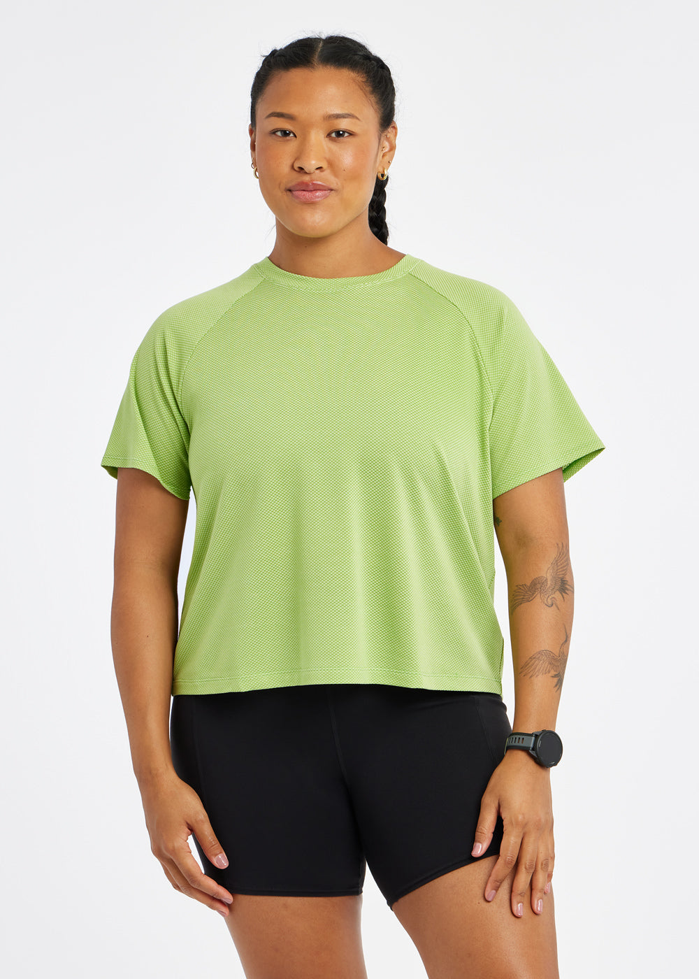 Flyout Boxy Short Sleeve in Green Limelight, front