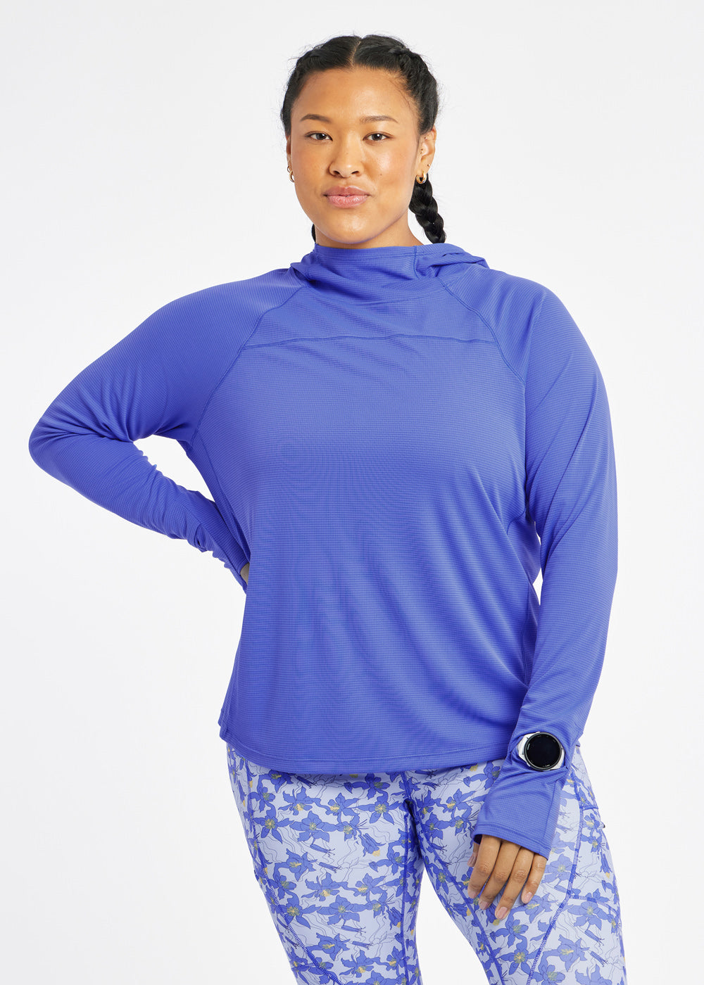 Flyout Chill UPF Lightweight Running Hoodie in Blue Rapids, front view