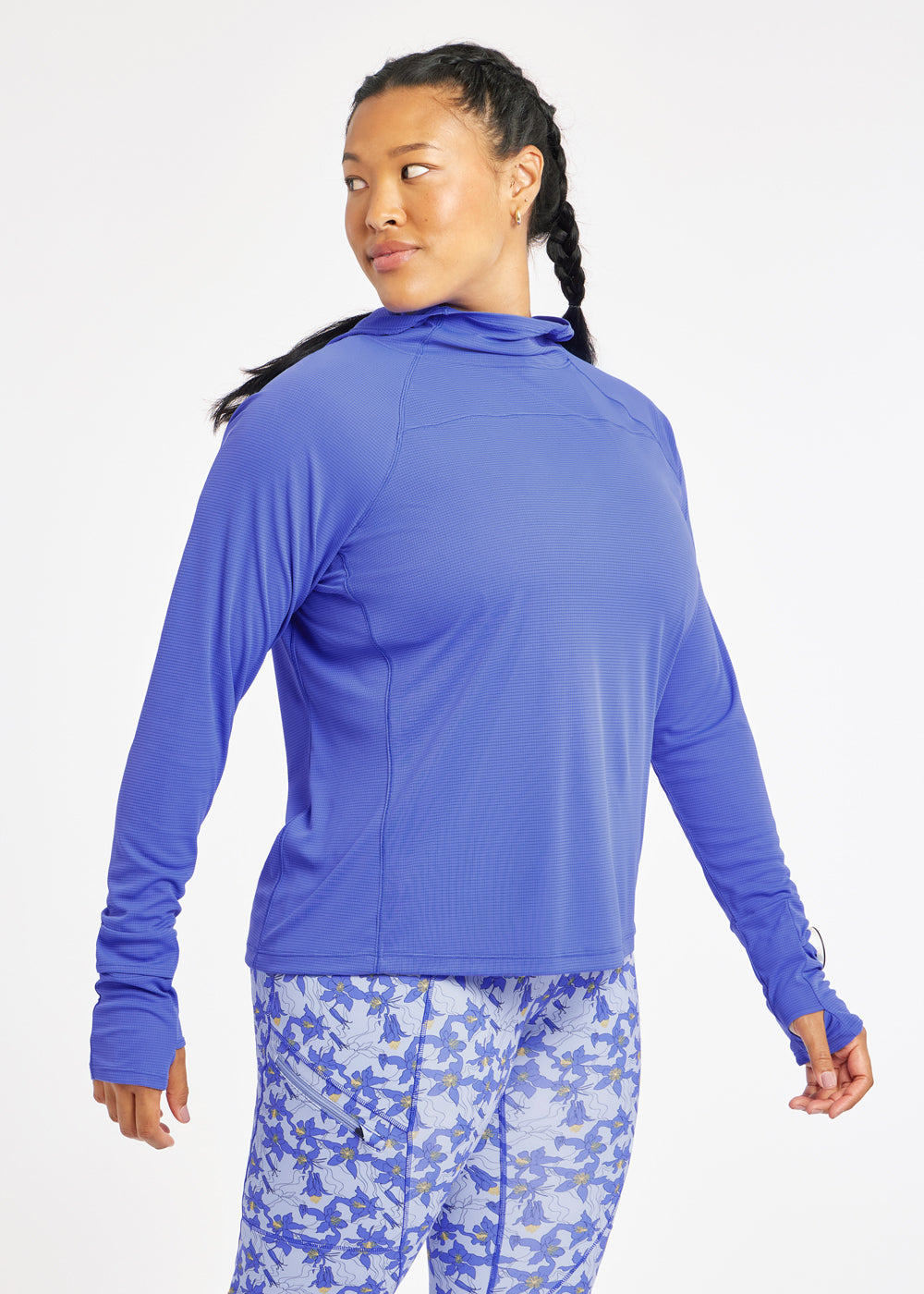 Flyout Chill UPF Lightweight Running Hoodie in Blue Rapids, side view