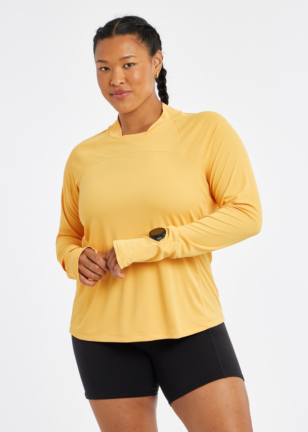 Flyout Chill UPF lightweight running Long Sleeve in Dawn Patrol light orange, front