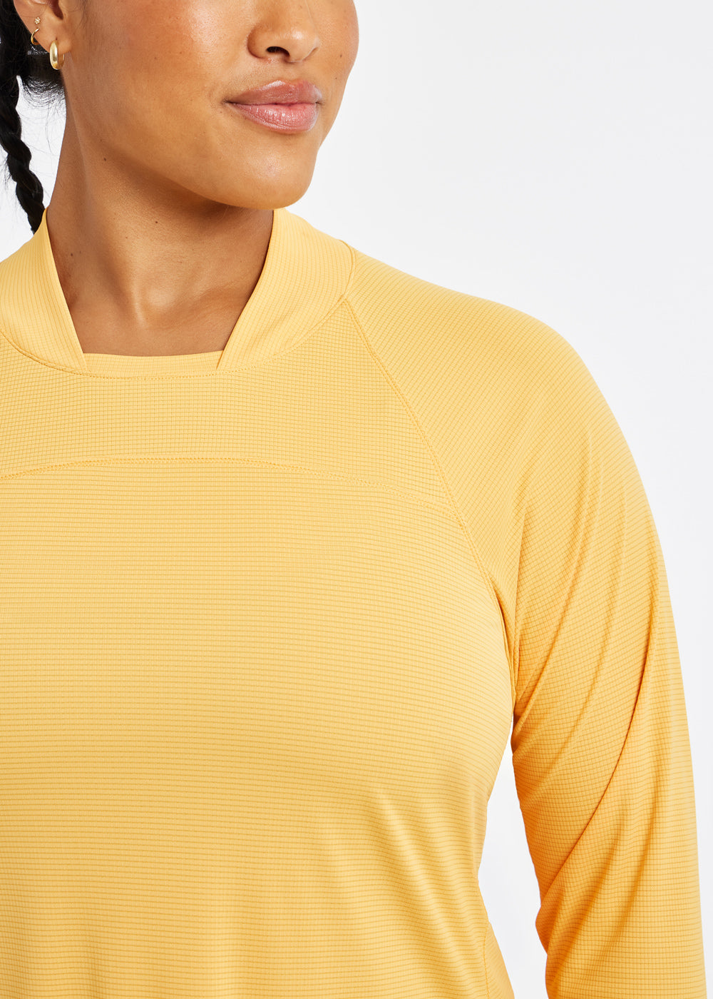 Flyout Chill UPF lightweight running Long Sleeve in Dawn Patrol light orange, fabric detail view