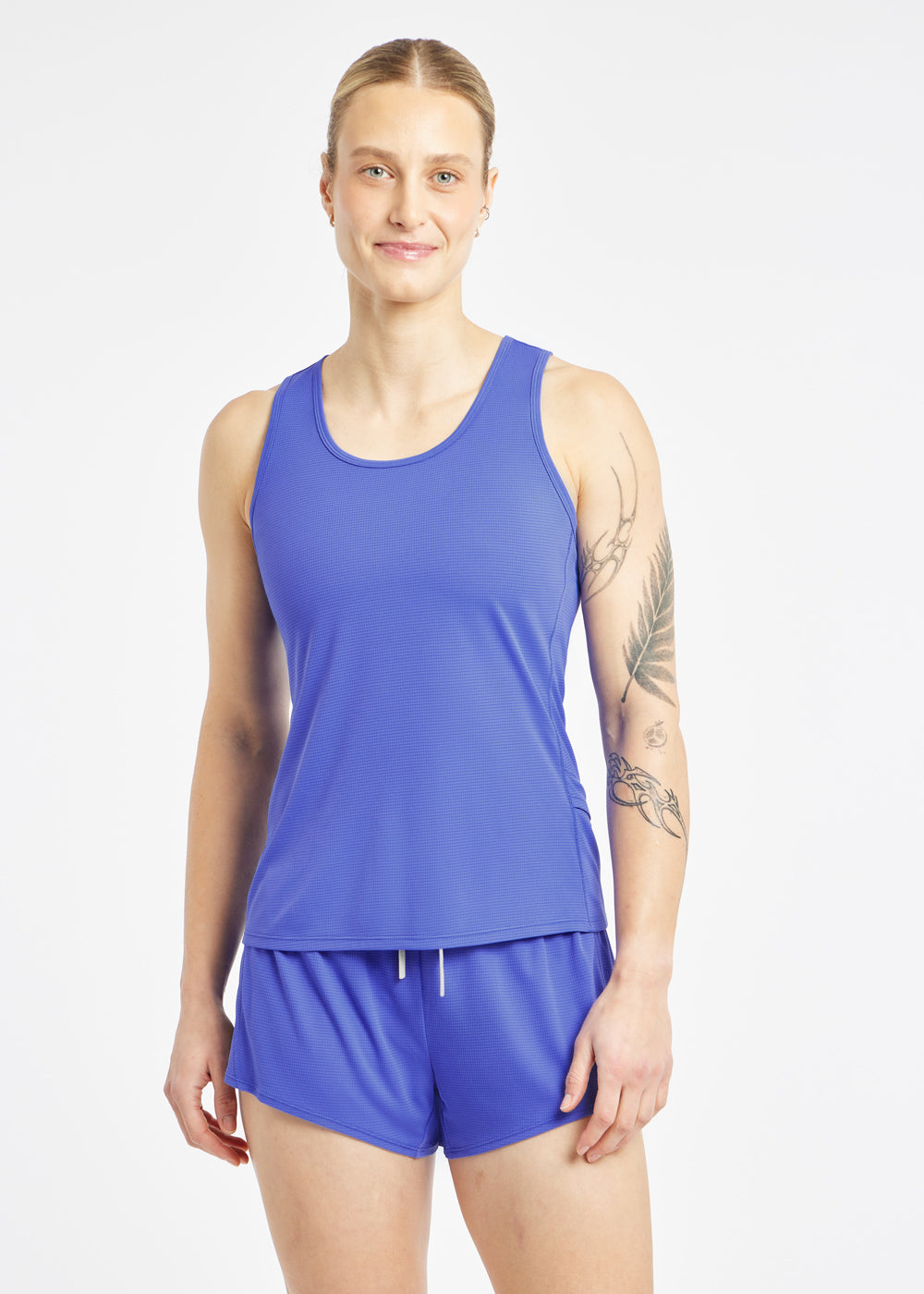Flyout Chill Racerback Tank in Blue Rapids, front view