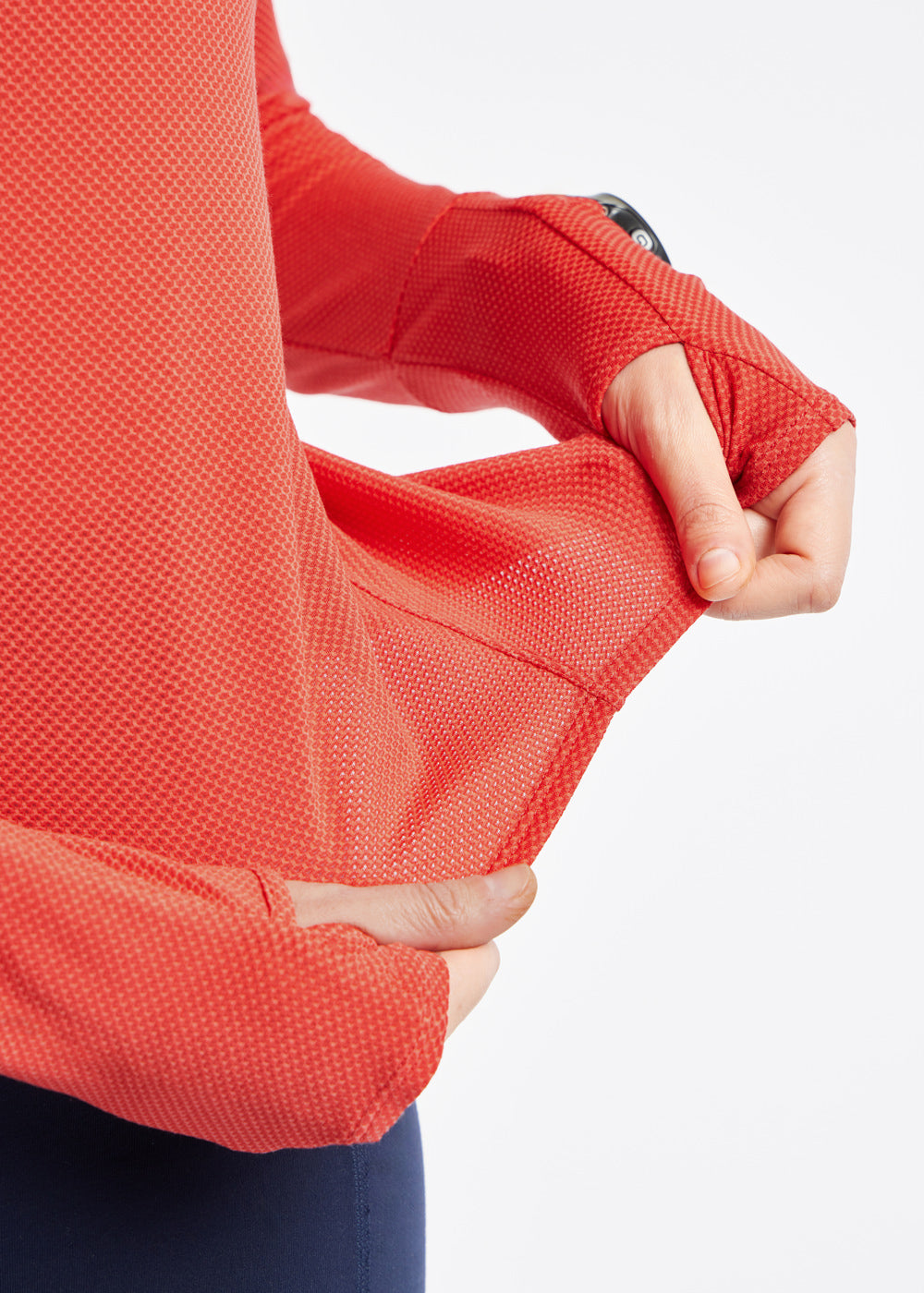 Flyout Long Sleeve in Cardinal Red, detail view