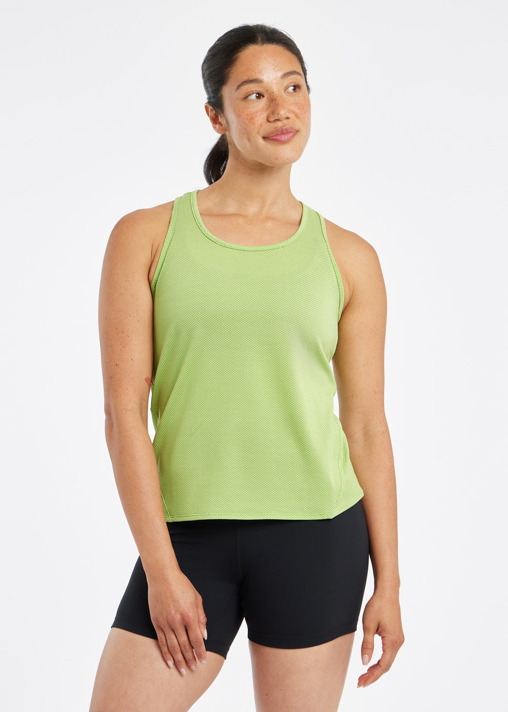 Flyout Racerback Running Tank in Green Limelight, front