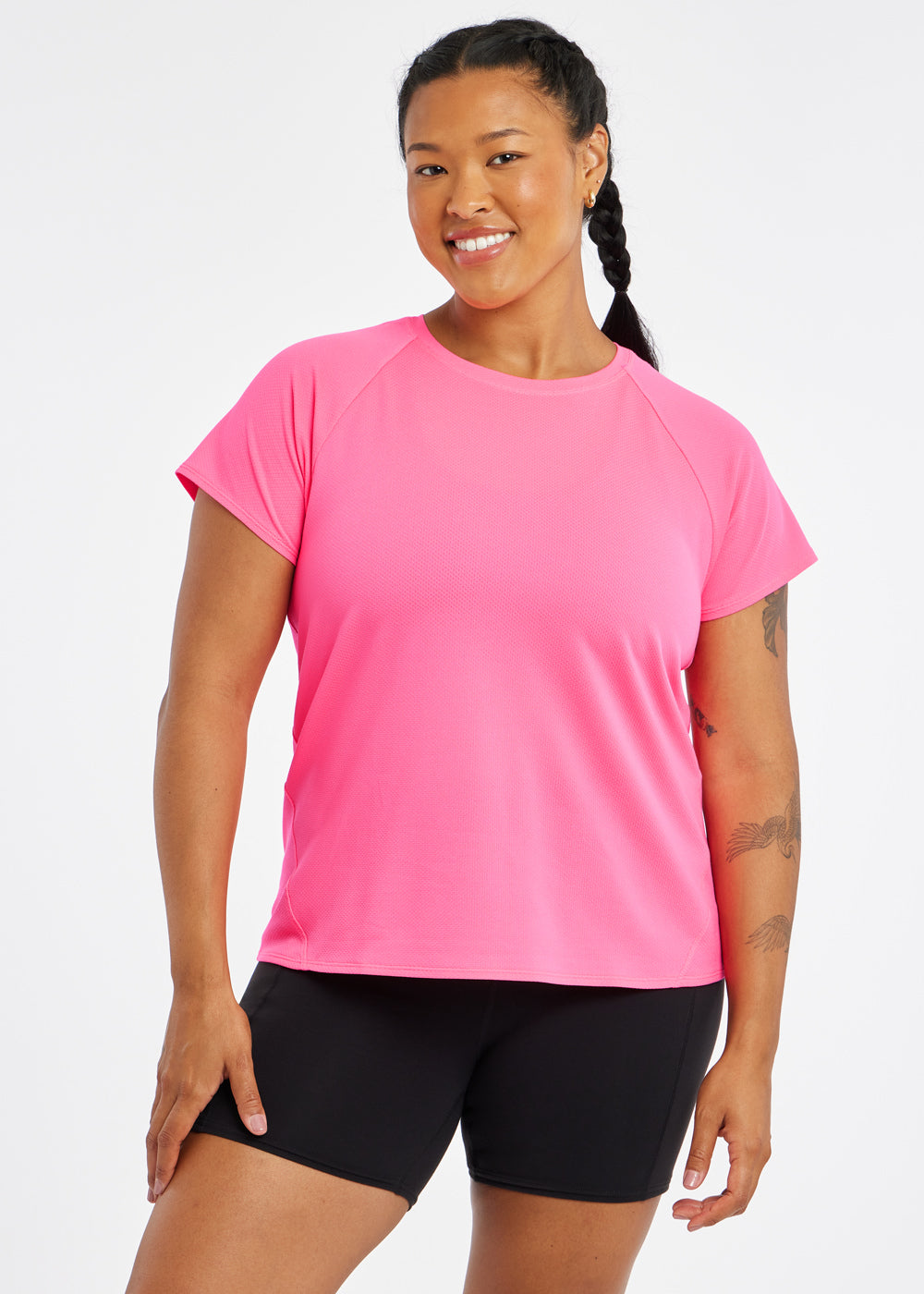 Flyout Short Sleeve in Neon Pink, front