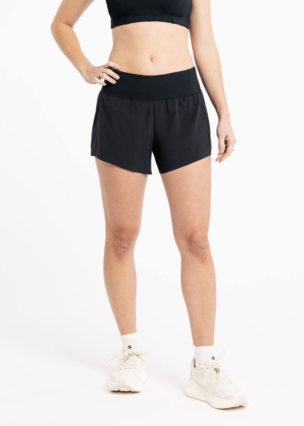 Running Shorts 4.25" inseam in black, front view