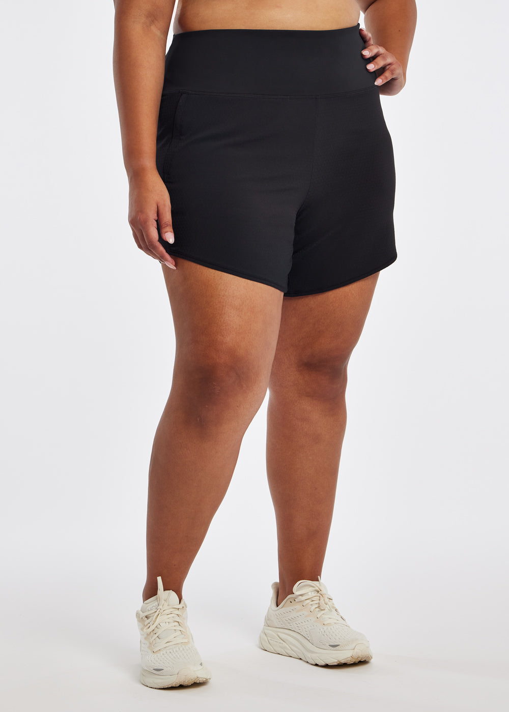 High Rise Long Roga Shorts in Black, front 