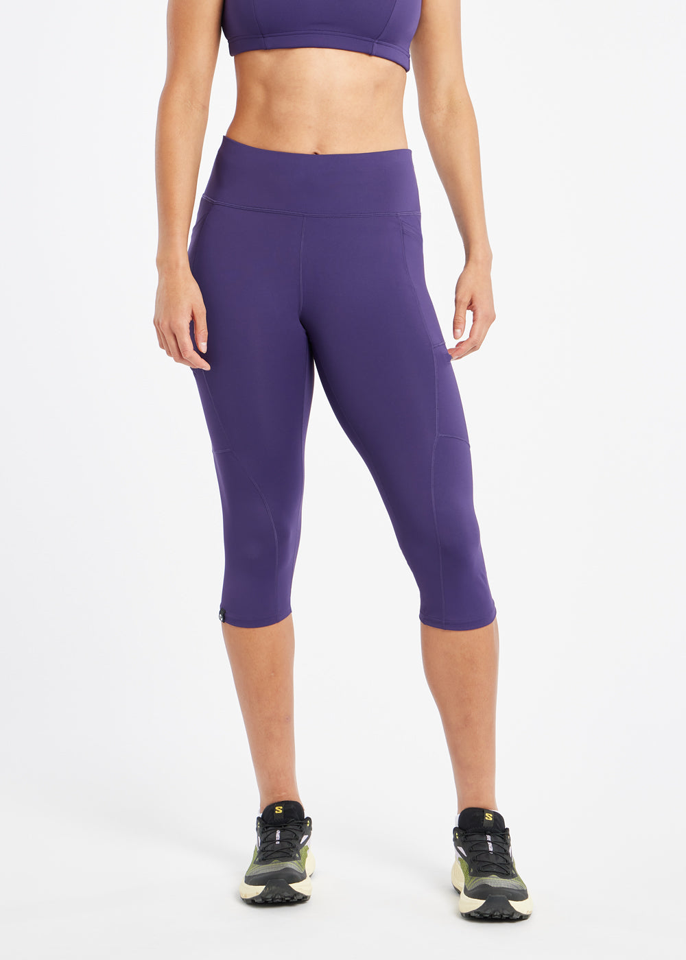 Woman wearing purple knickers in size 6, front view