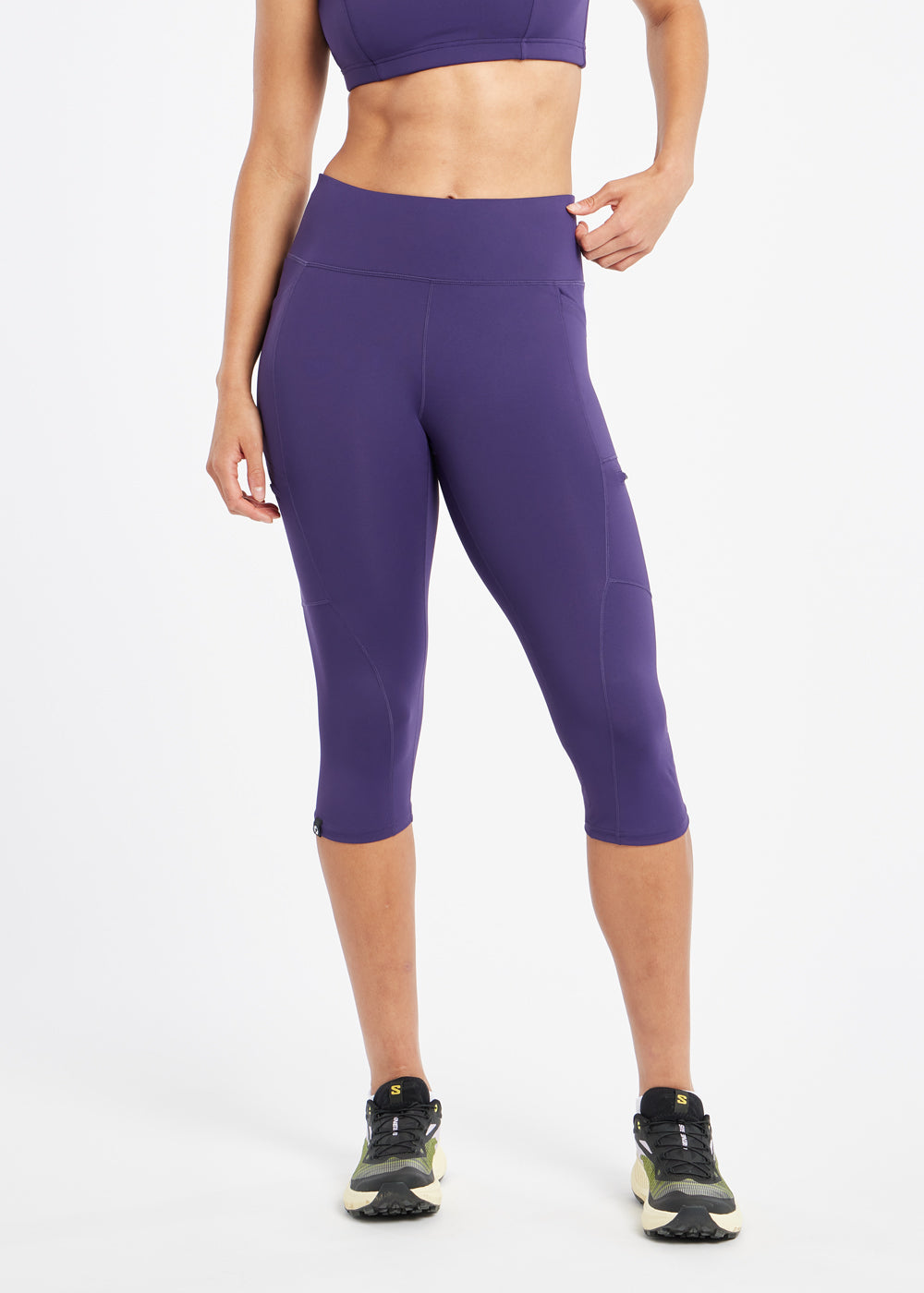 Woman wearing purple knickers in size 6, alternate front view