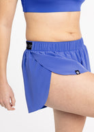 Close up of running shorts on the split side feature