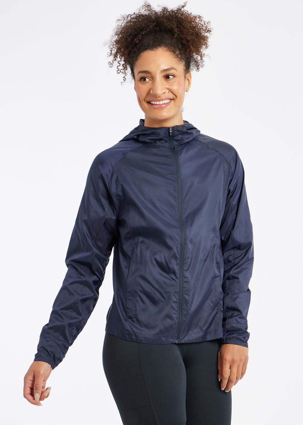 Whirlwind Jacket, a wind resistant running jacket in Ink Blue, front view