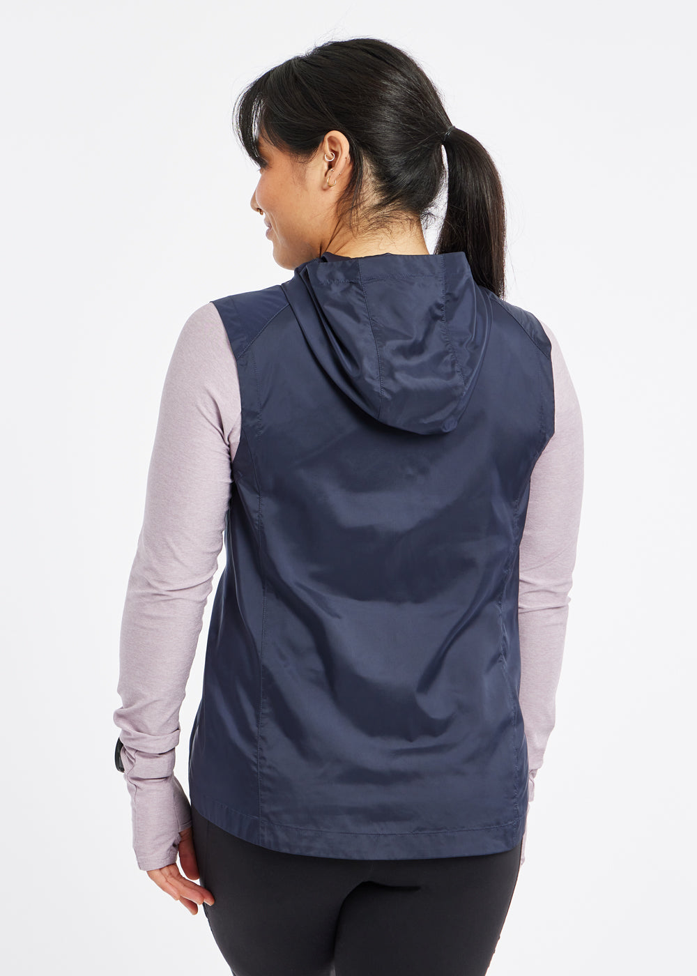 Whirlwind Vest, a wind resistant running vest in Ink Blue, back view